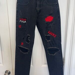 Stylish Black Jeans with Red Accents